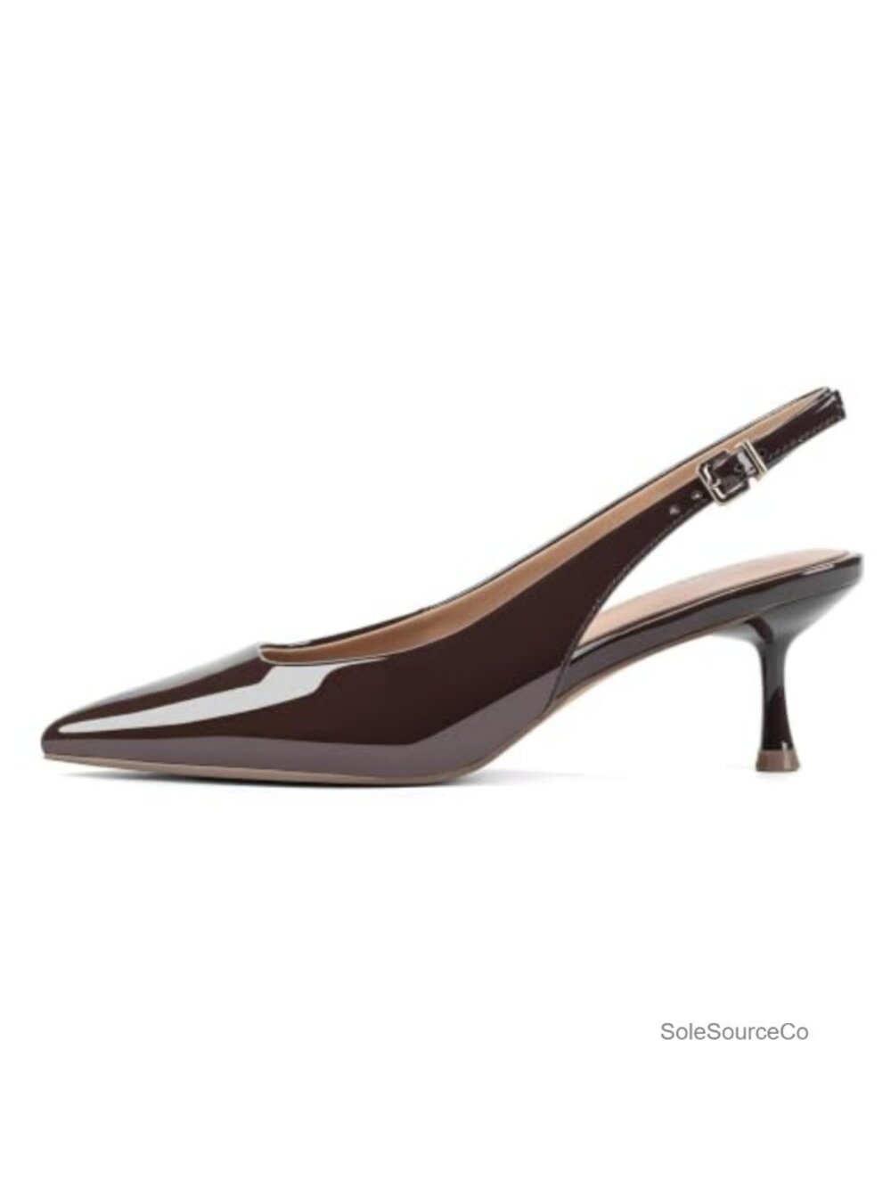 Faux Leather Kitten Heel Slingback Pointed Toe Pumps for Wedding Party Work